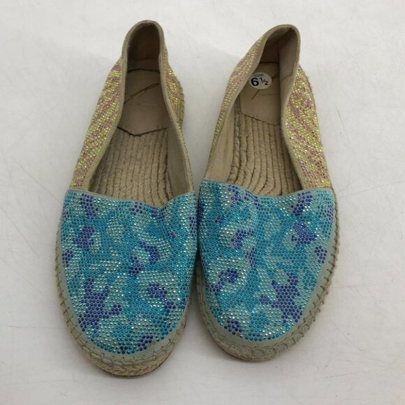 Brian Atwood Hartwell rhinestone blue tan flat espadrilles women’s size 7 - Picture 4 of 15